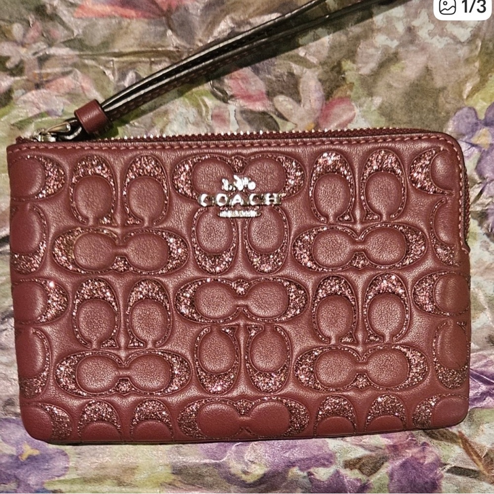 Coach Maroon Embossed Signature Wristlet